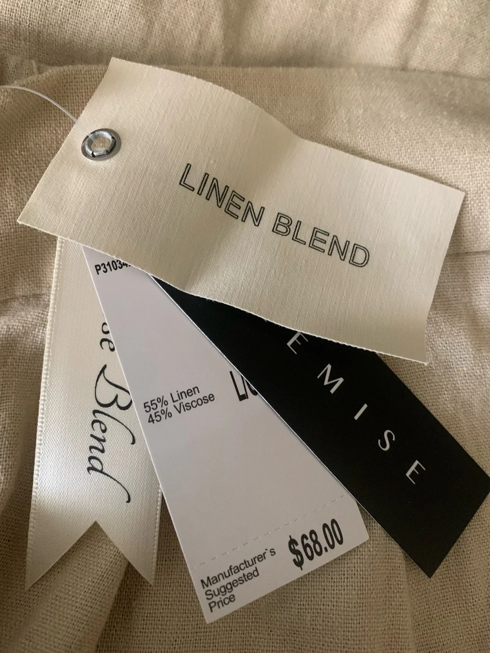 NWT Premise Flax Linen Blend Wide Leg Cropped Pant Size L